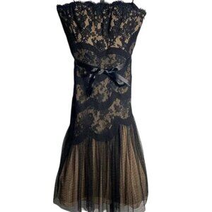Carmen Marc Valvo Size 12  Black Lace Detail Strapless Dress
